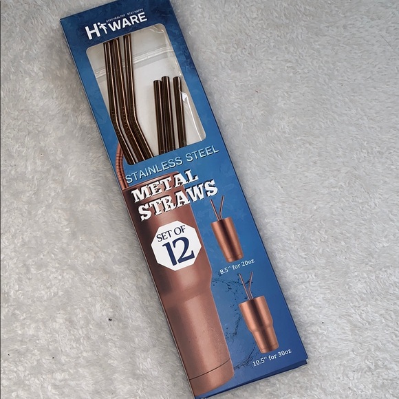NEW Reusable Stainless Steel Metal Straws Set of 12 Rose Gold - Picture 1 of 7